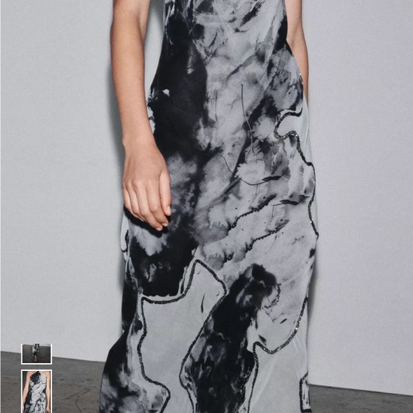 Zara evening beaded Black and Gray Halter Dress 219$ - Picture 3 of 5